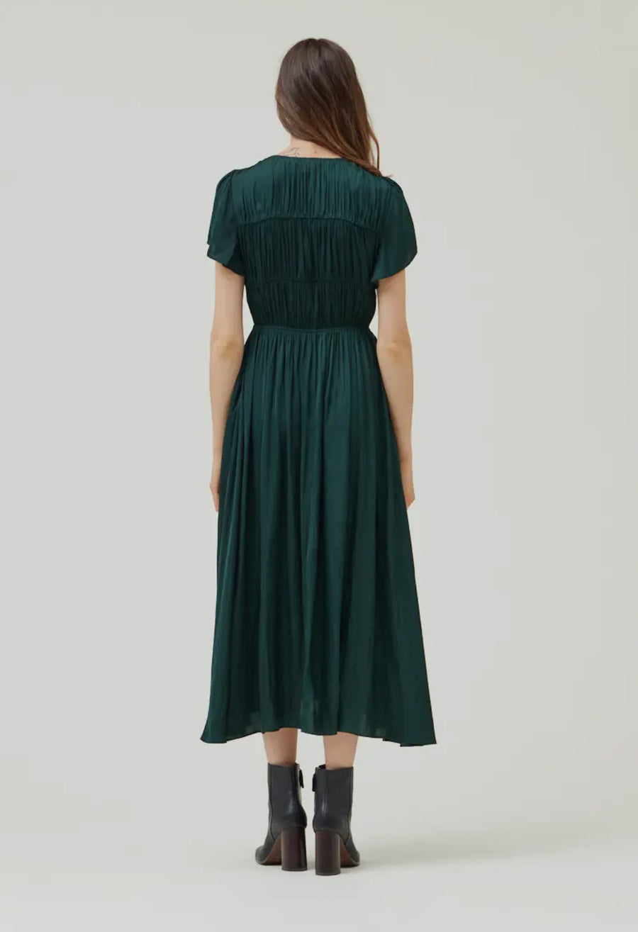 Satin Midi Dress- Emerald