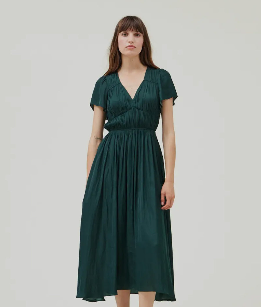 Satin Midi Dress- Emerald