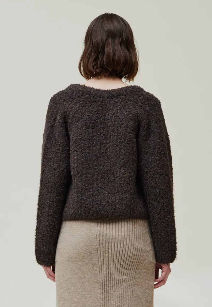 Fuzzy Rib Cardigan- Chocolate