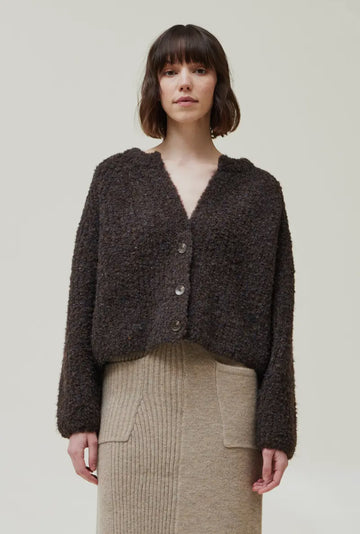 Fuzzy Rib Cardigan- Chocolate