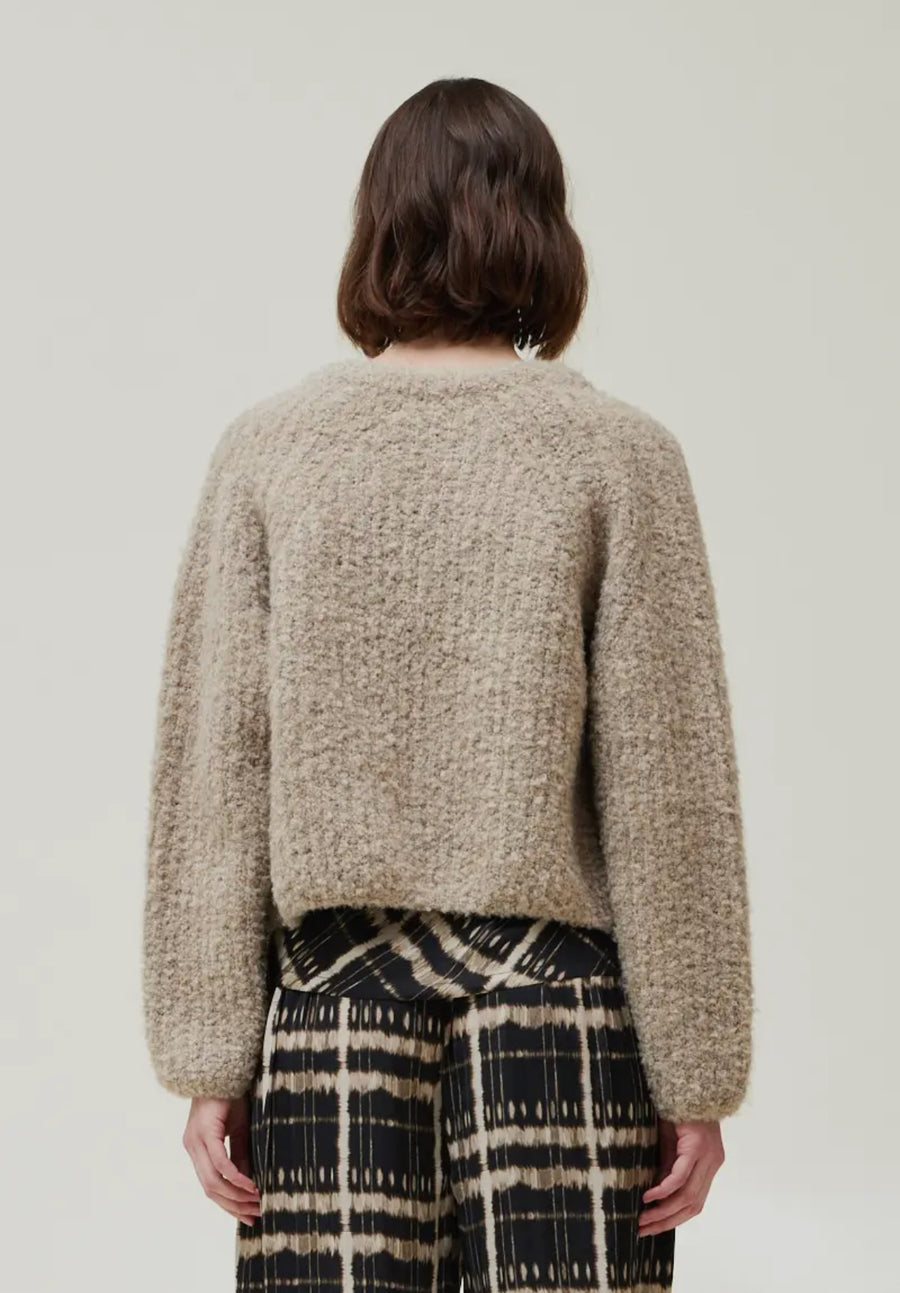 Fuzzy Rib Cardigan- Sand