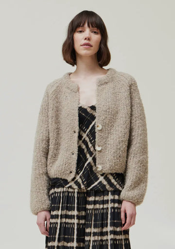 Fuzzy Rib Cardigan- Sand