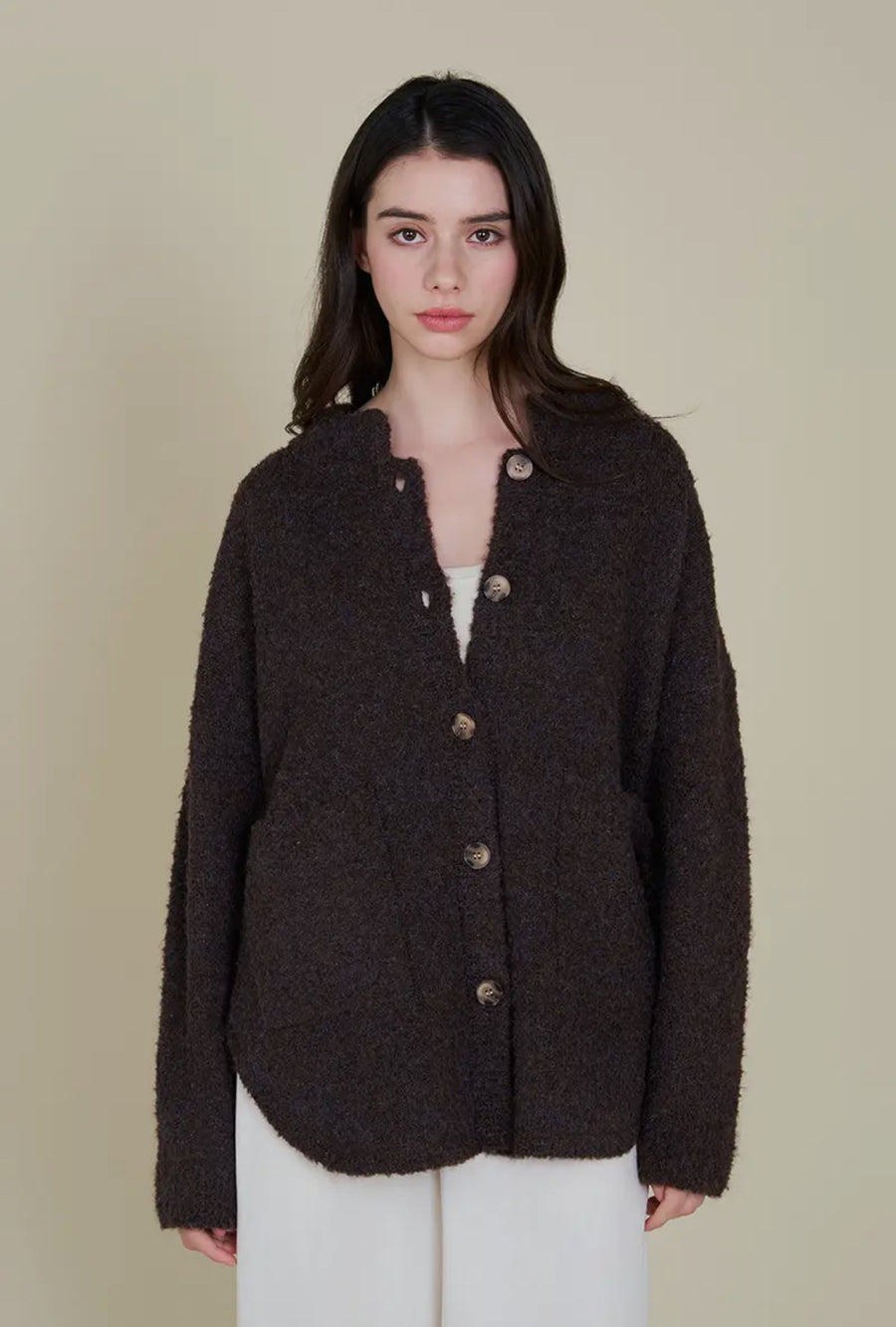 Boucle Shirt Jacket- Dark Chocolate