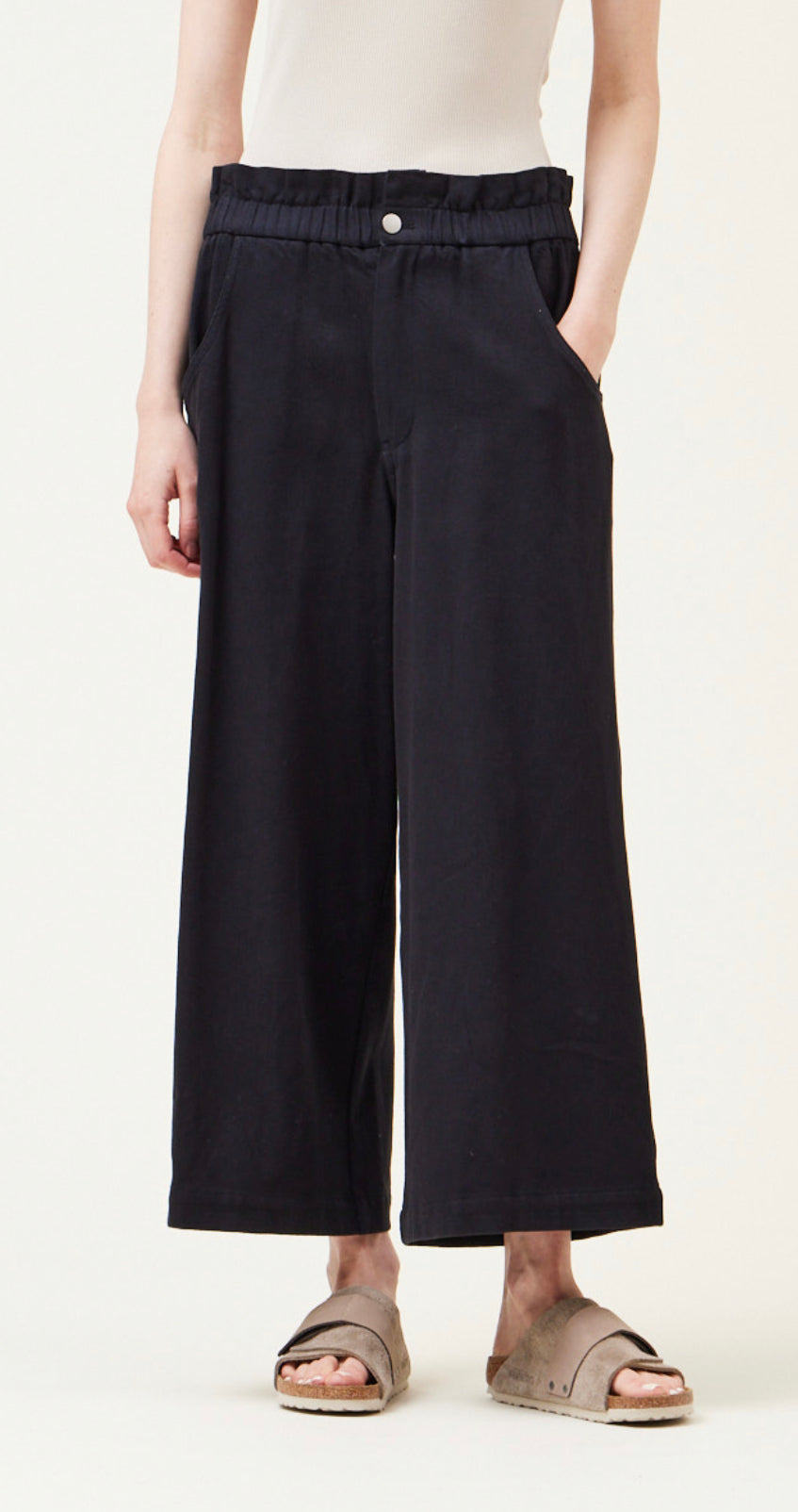 Cotton Blend Twill Pants- Faded Black