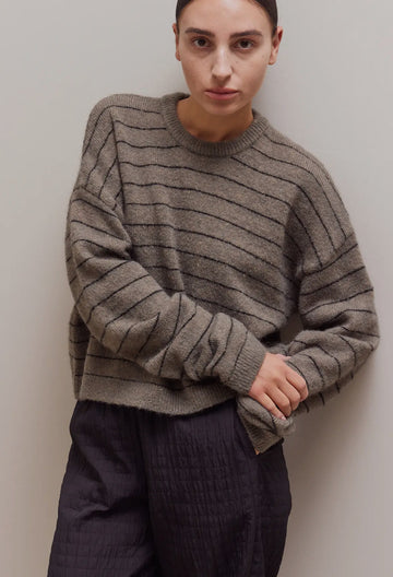 Stripe Speckled Sweater- Grey