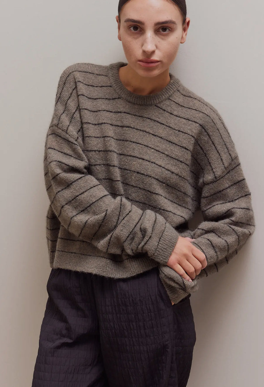 Stripe Speckled Sweater- Grey