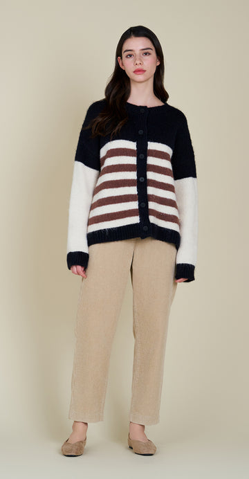 Color Block Stripe Cardigan- Black