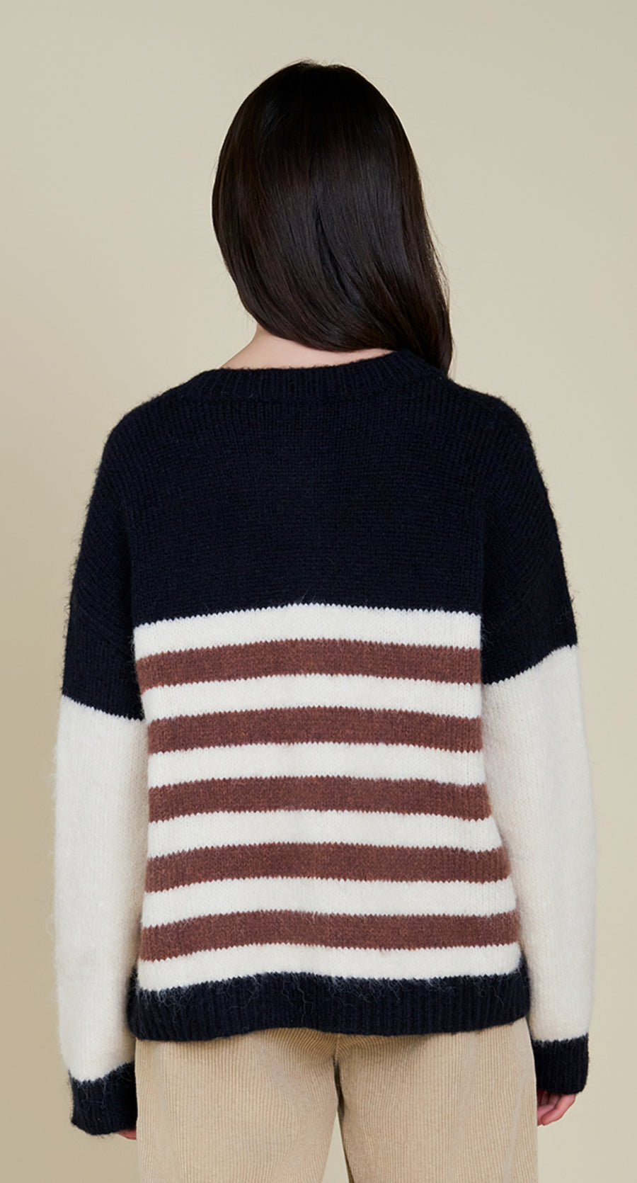 Color Block Stripe Cardigan- Black