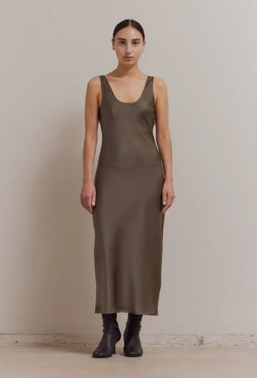 Satin Tank Dress- Olive