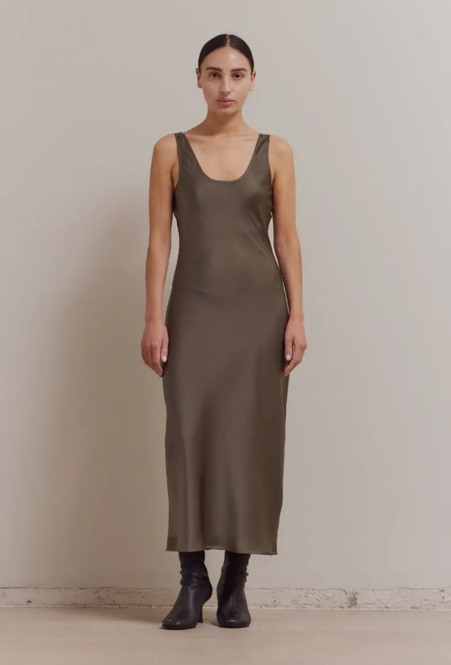 Satin Tank Dress- Olive
