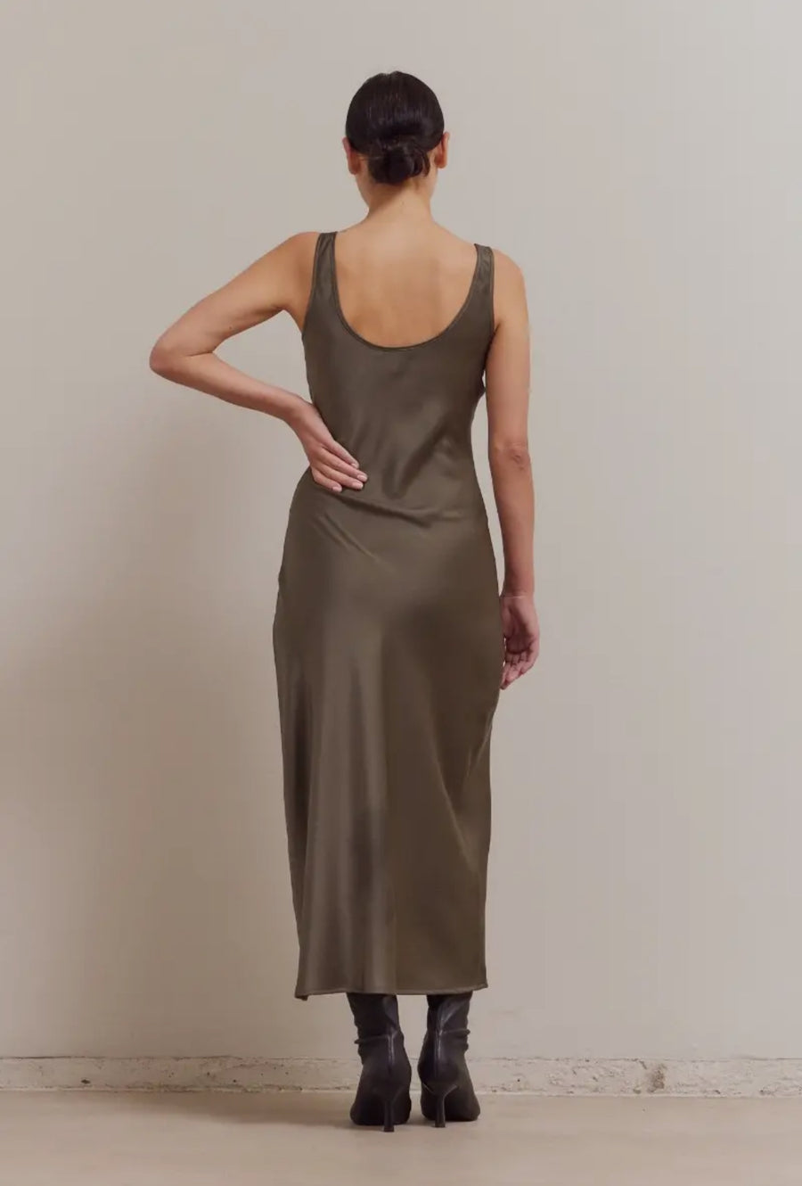 Satin Tank Dress- Olive