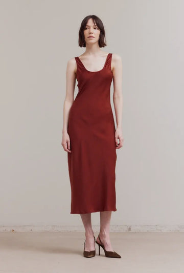 Satin Tank Dress- Brick