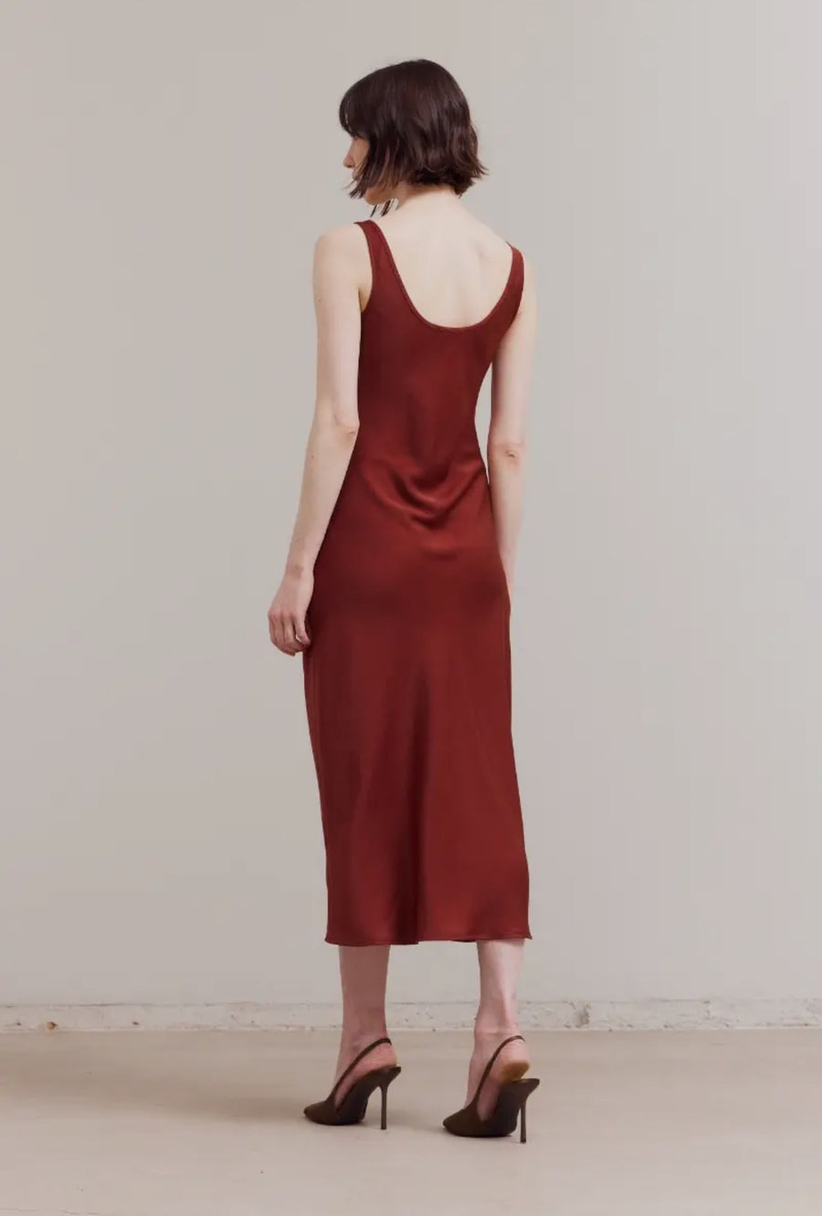 Satin Tank Dress- Brick