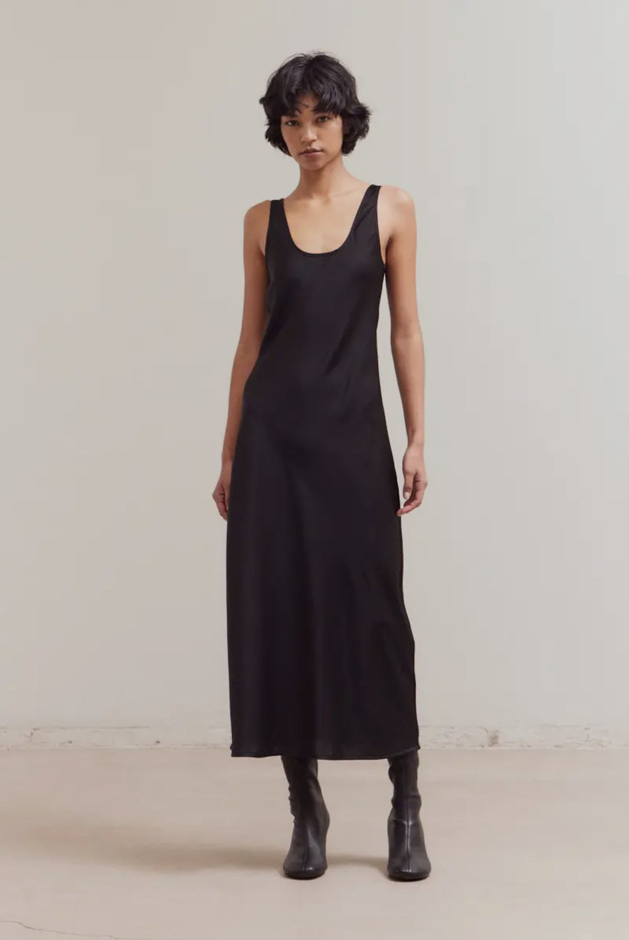 Satin Tank Dress- Black