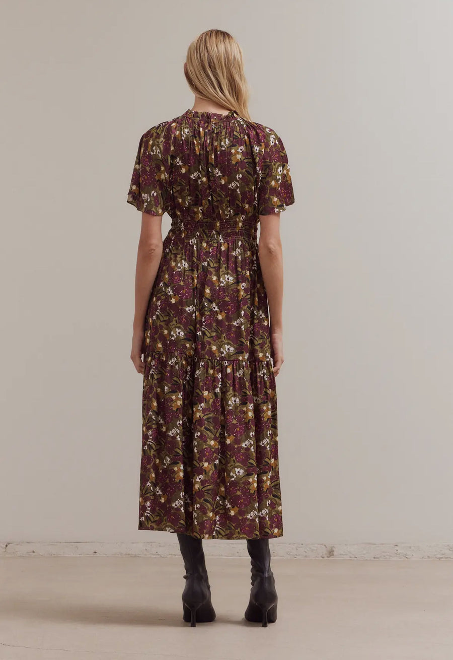 Floral Satin Dress- Plum Blossom