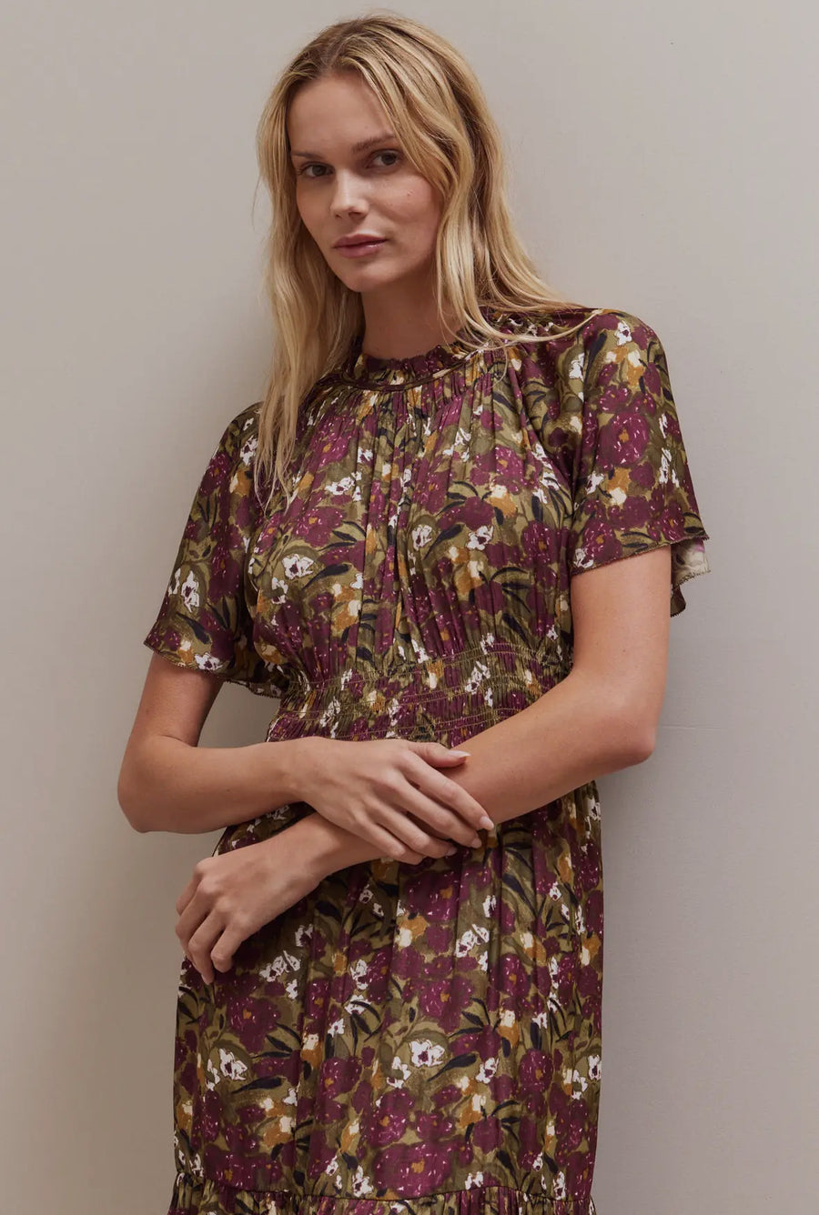 Floral Satin Dress- Plum Blossom