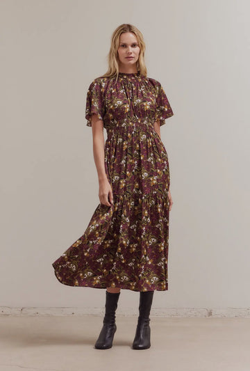 Floral Satin Dress- Plum Blossom