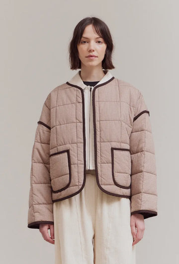 Checkered Quilted Jacket- Brown