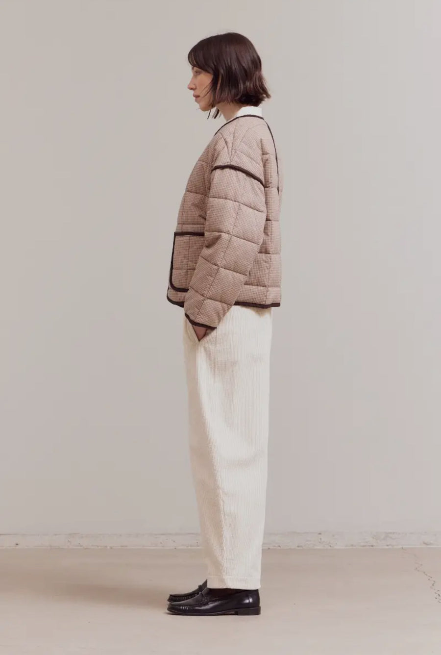 Checkered Quilted Jacket- Brown
