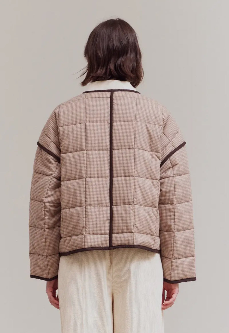 Checkered Quilted Jacket- Brown