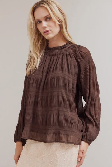 Pleated Chiffon Top- Chocolate Brown