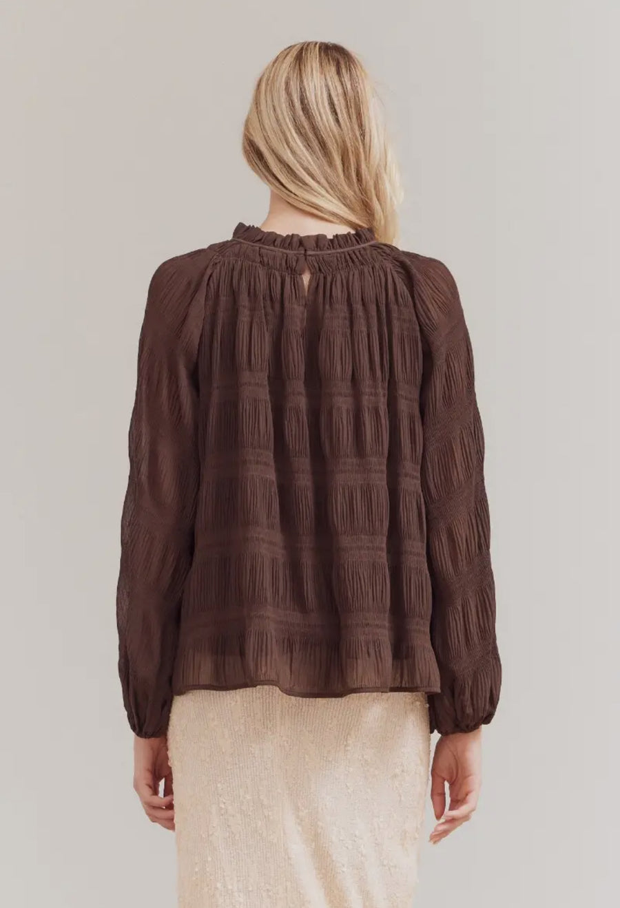 Pleated Chiffon Top- Chocolate Brown