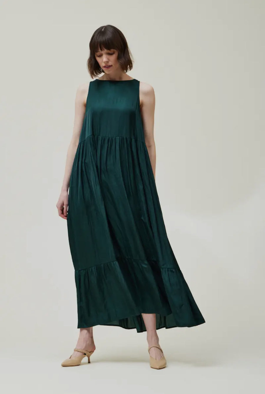 Satin Maxi Dress- Emerald