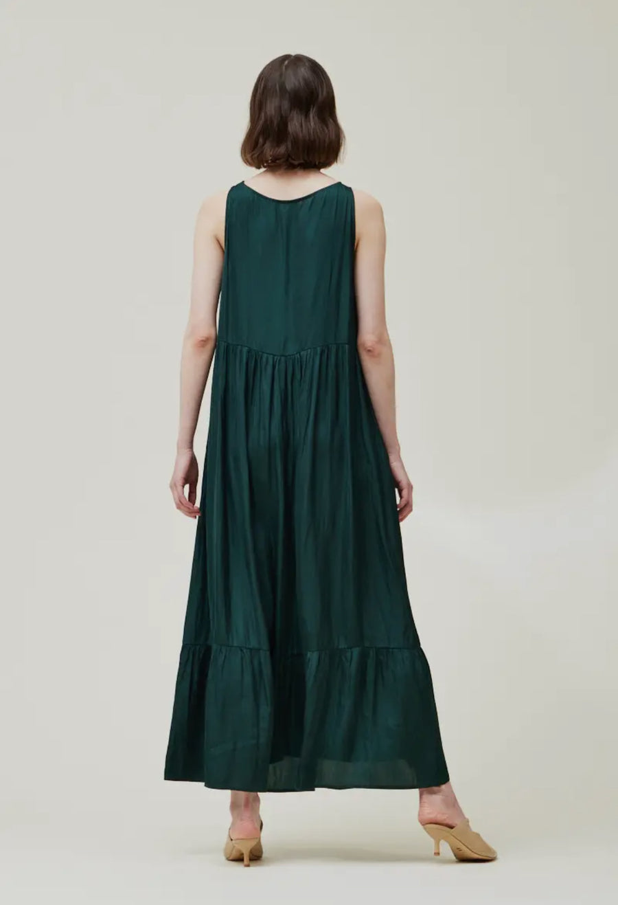 Satin Maxi Dress- Emerald