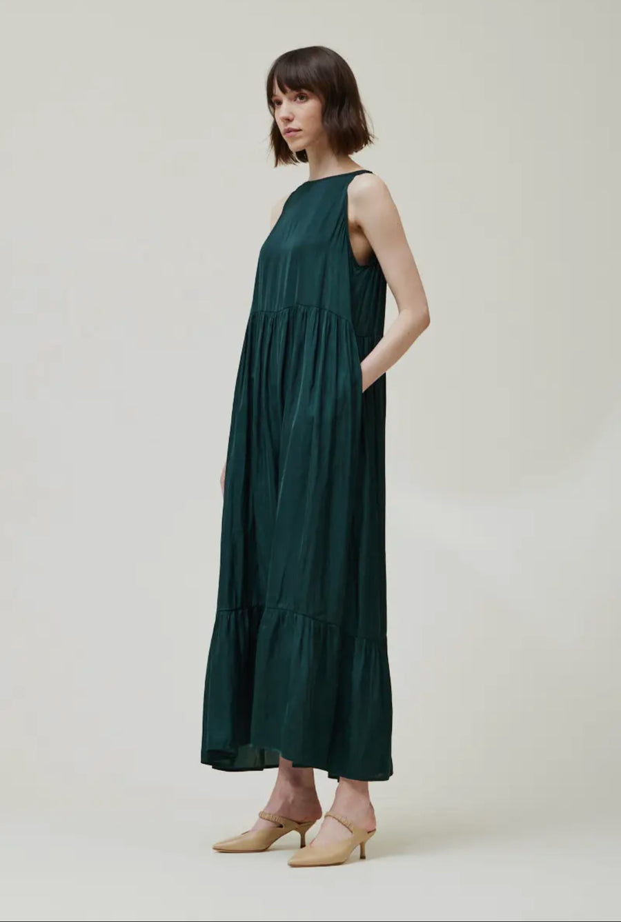 Satin Maxi Dress- Emerald