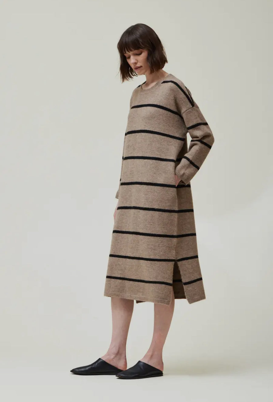 Stripe Sweater Dress- Umber