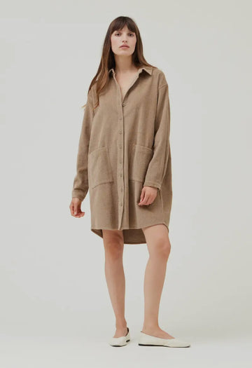 Cord Shirt Dress- Fawn