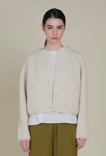 Fuzzy Rib Cardigan- Cream