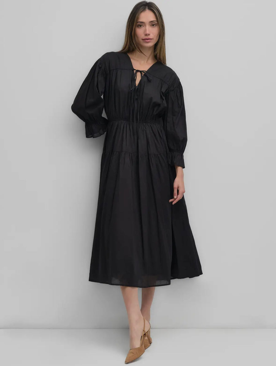 Cotton Tie Dress- Black