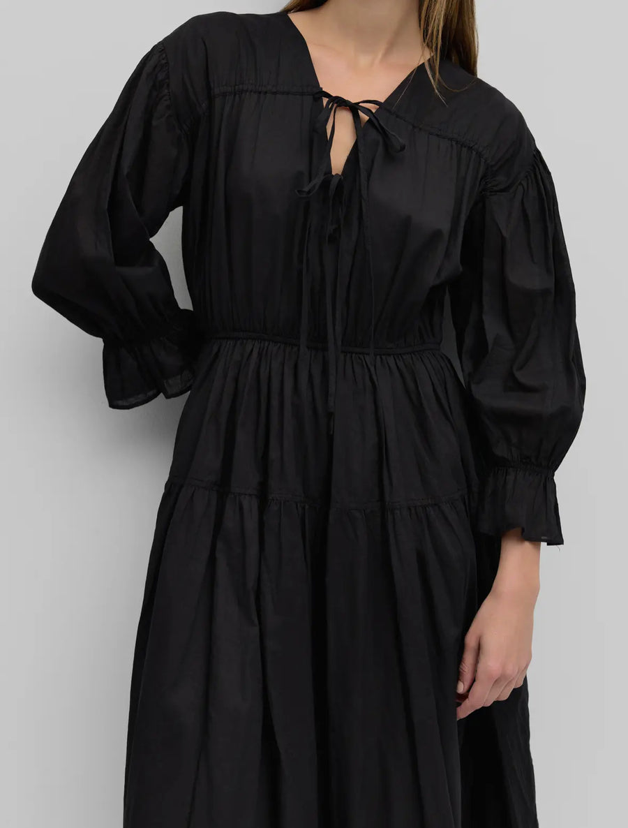 Cotton Tie Dress- Black