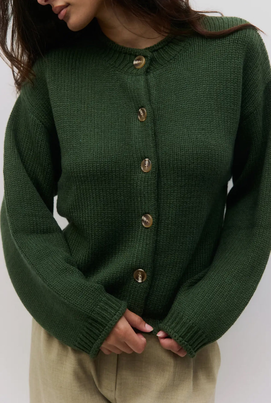 Crewneck Cardigan- Forest