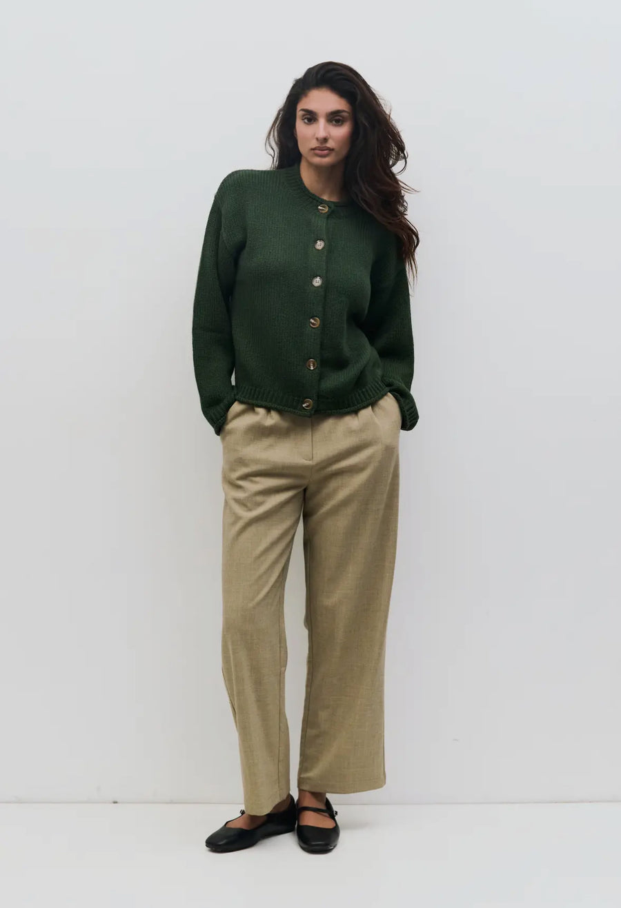 Crewneck Cardigan- Forest