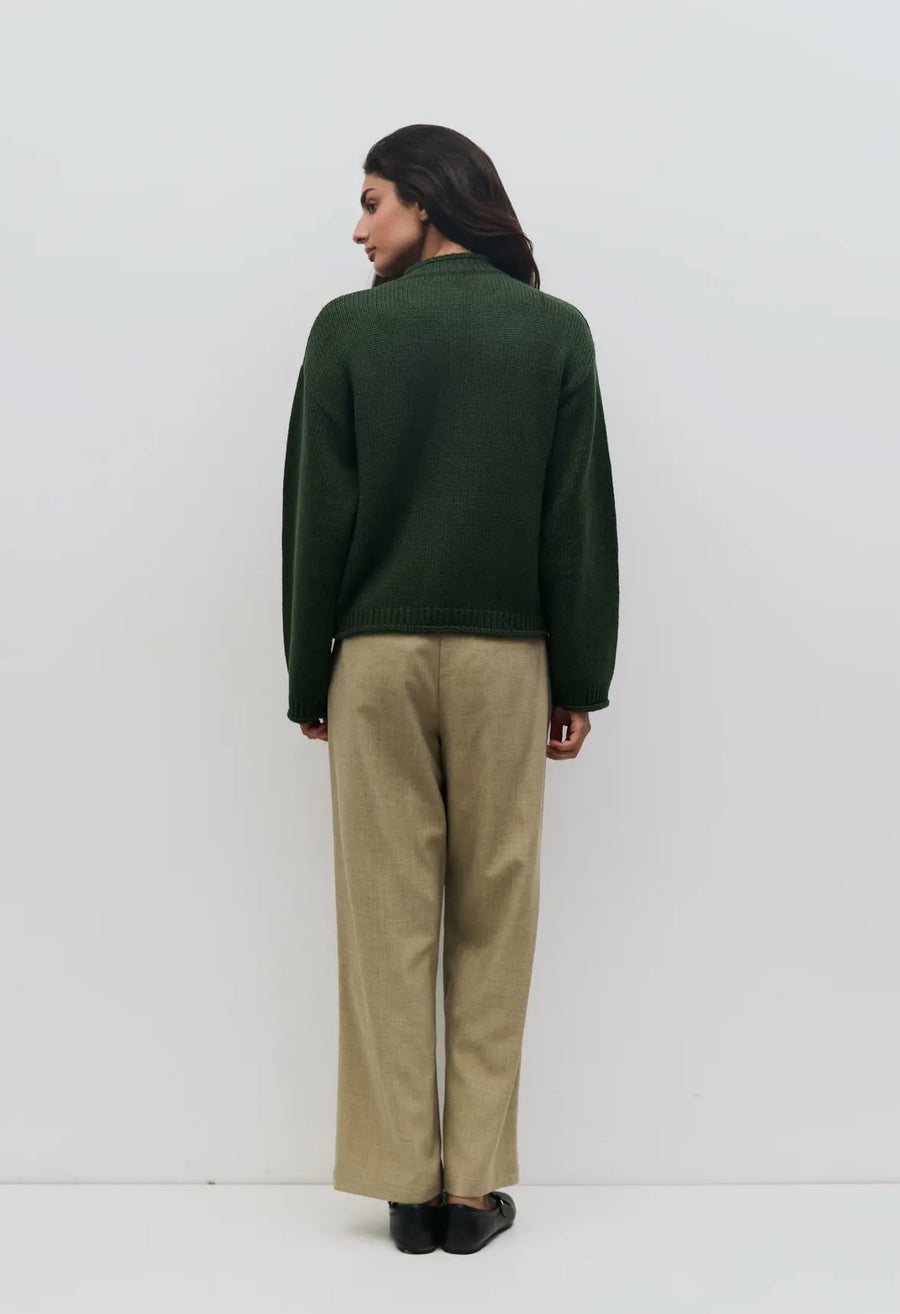 Crewneck Cardigan- Forest