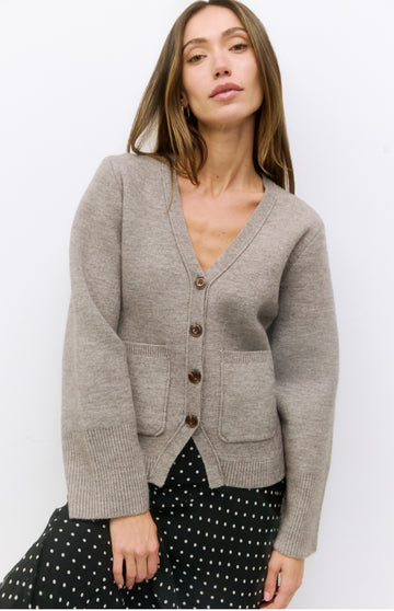 Pocket V-neck Cardigan- Heather Grey