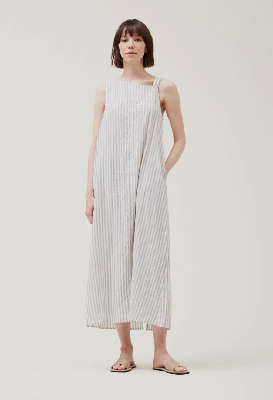 Asymmetrical Stripe Dress- Tan