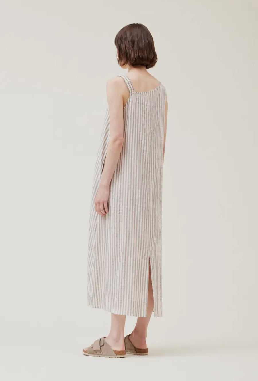Asymmetrical Stripe Dress- Tan