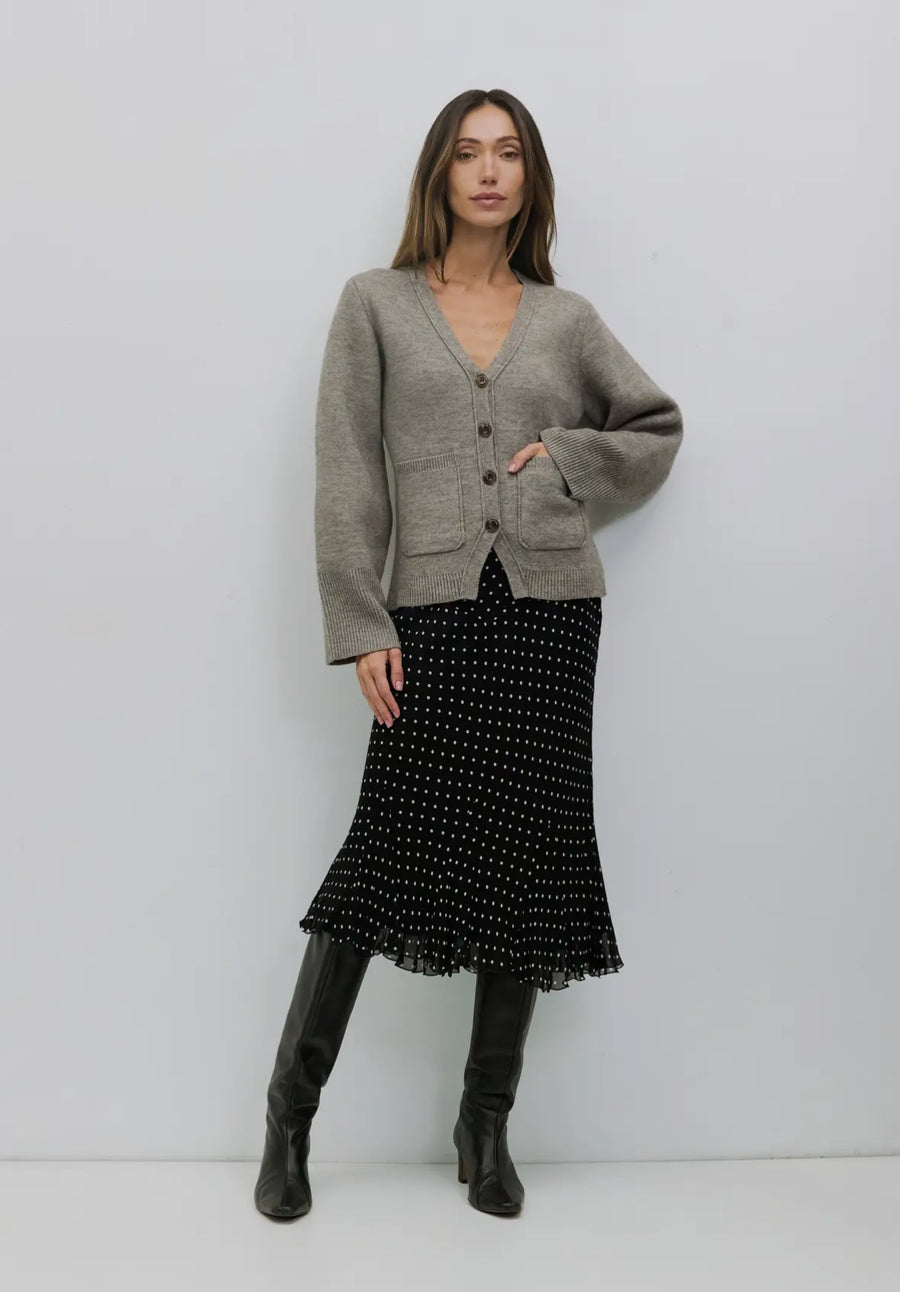 Pocket V-neck Cardigan- Heather Grey