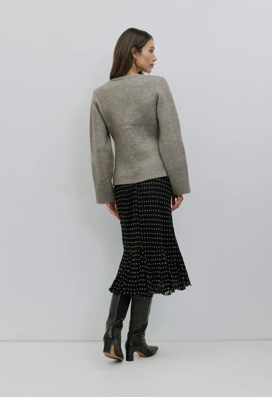 Pocket V-neck Cardigan- Heather Grey