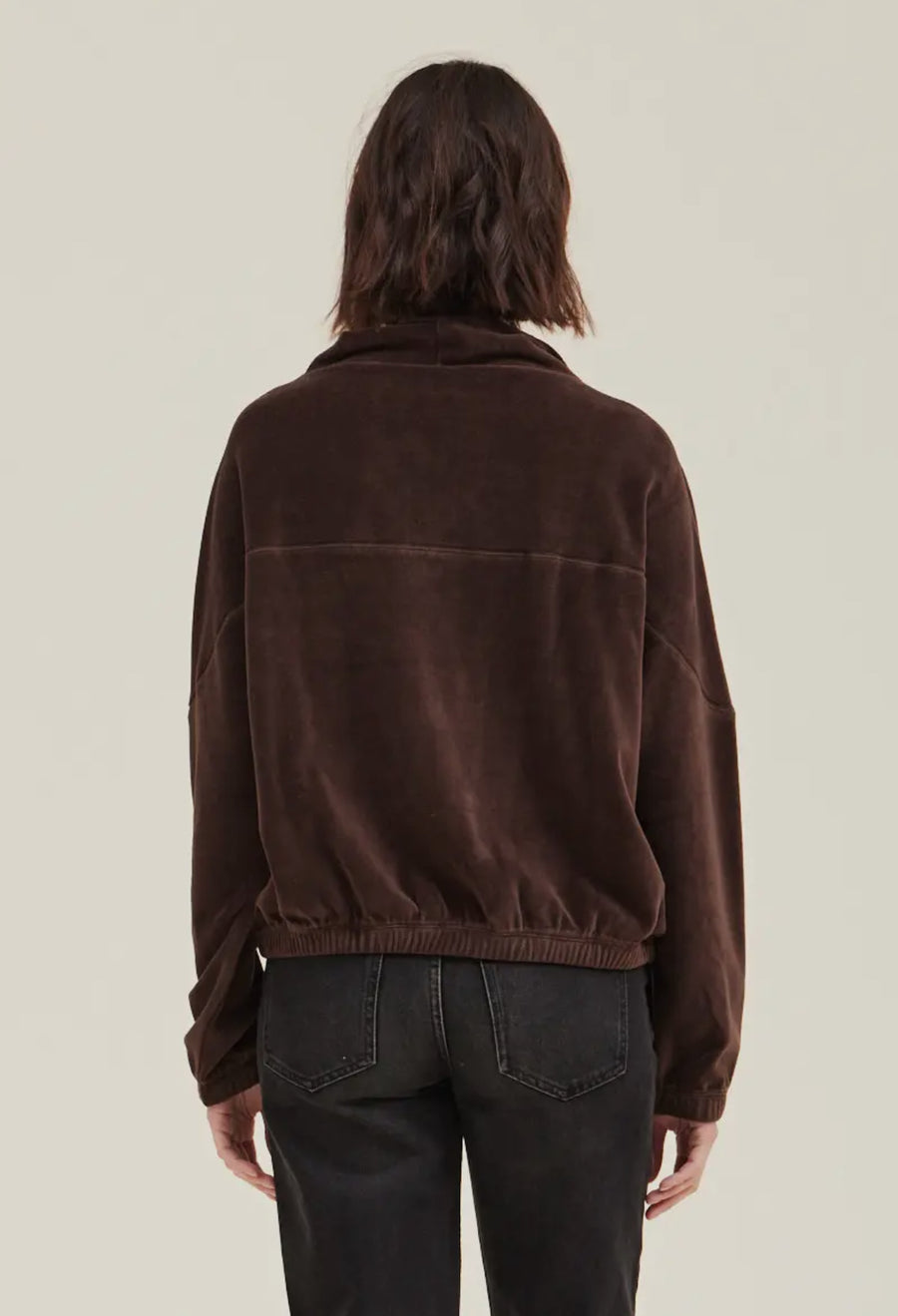 Velvet Half Zip Pullover- Cocoa