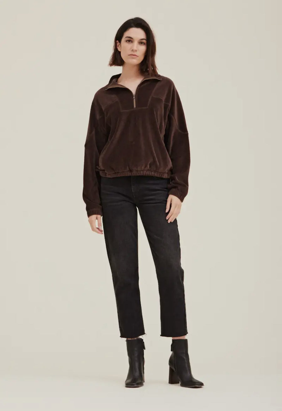 Velvet Half Zip Pullover- Cocoa