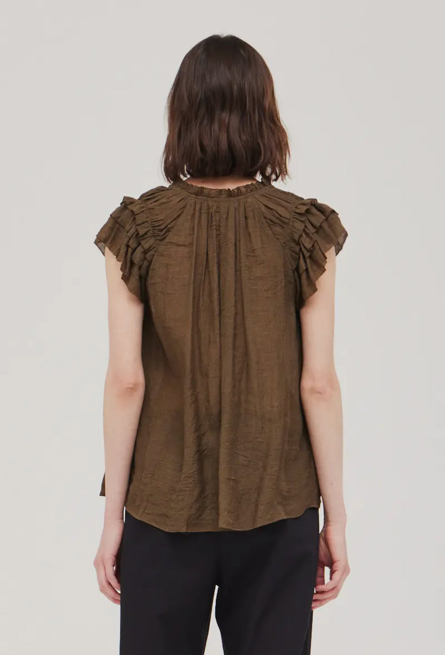 Ruffle Sleeve Top- Chestnut