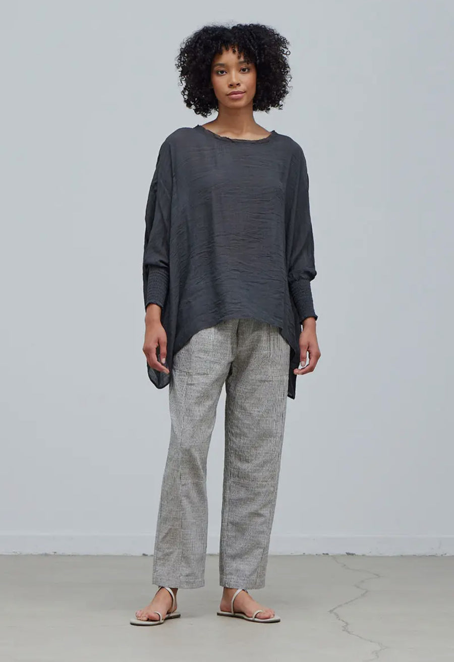 Smocked Sleeve Top- Coal