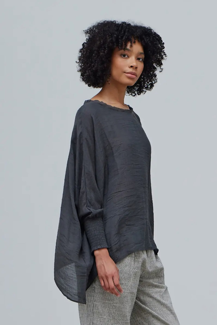 Smocked Sleeve Top- Coal