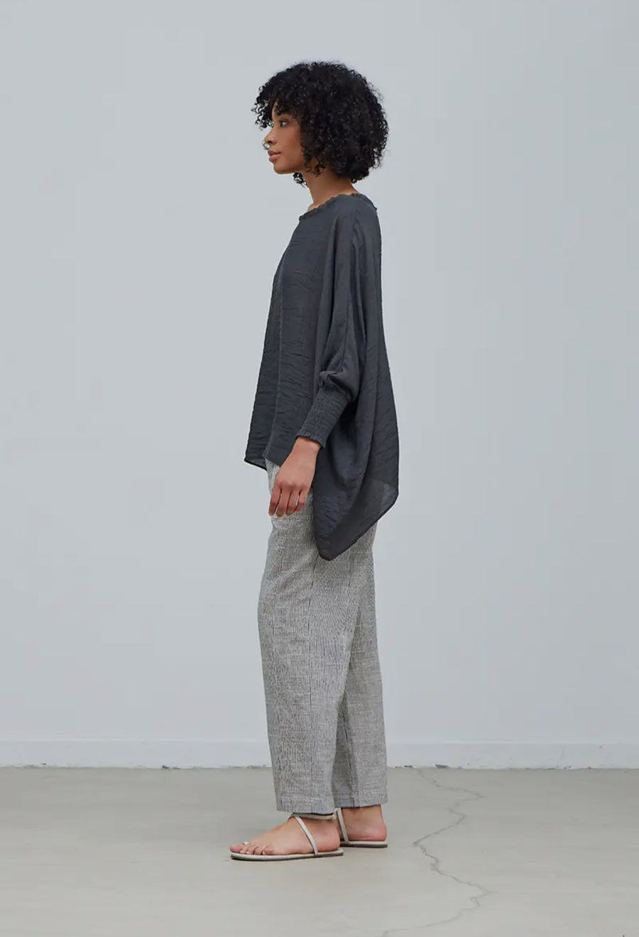 Smocked Sleeve Top- Coal