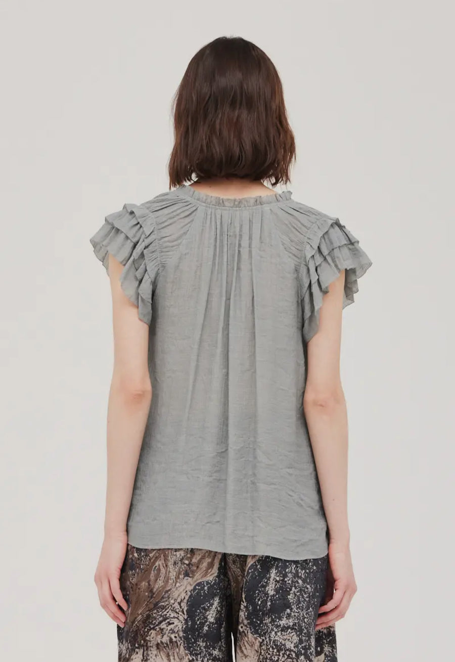 Ruffle Sleeve Top- Steel