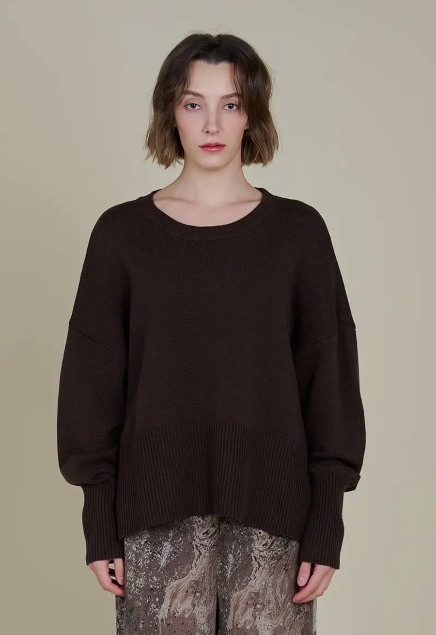 Rib Mock Neck Sweater- Dark Umber